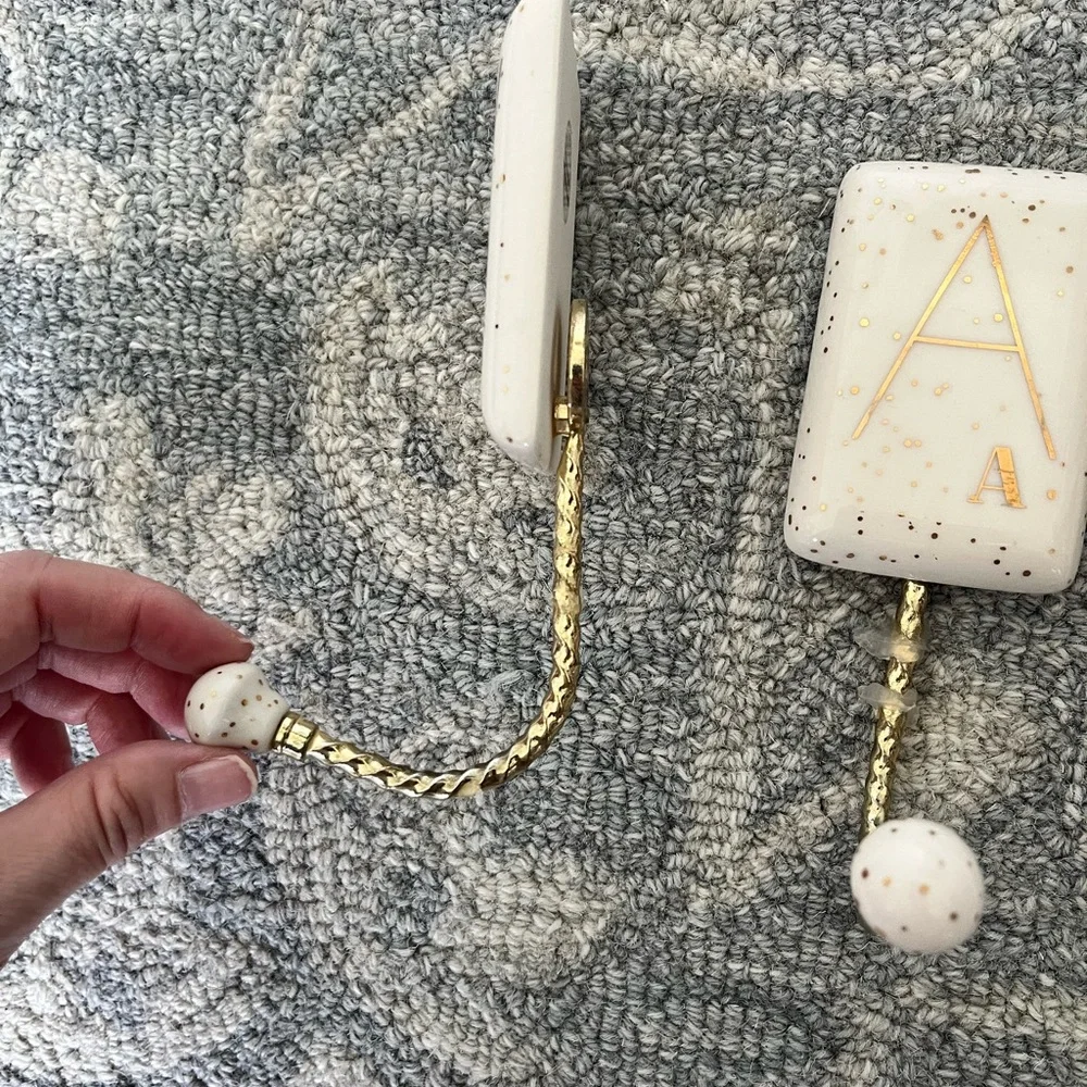 Anthropologie White & Gold Speckled Initial Wall Hooks (Set of 4) - MOVING SALE!